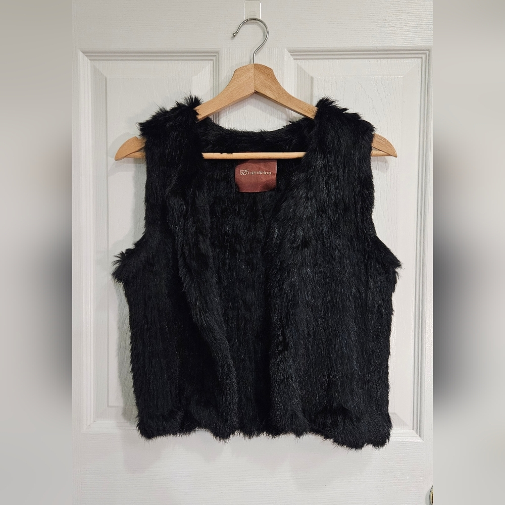 525 America Genuine Rabbit Fur Vest - Black - Size Small